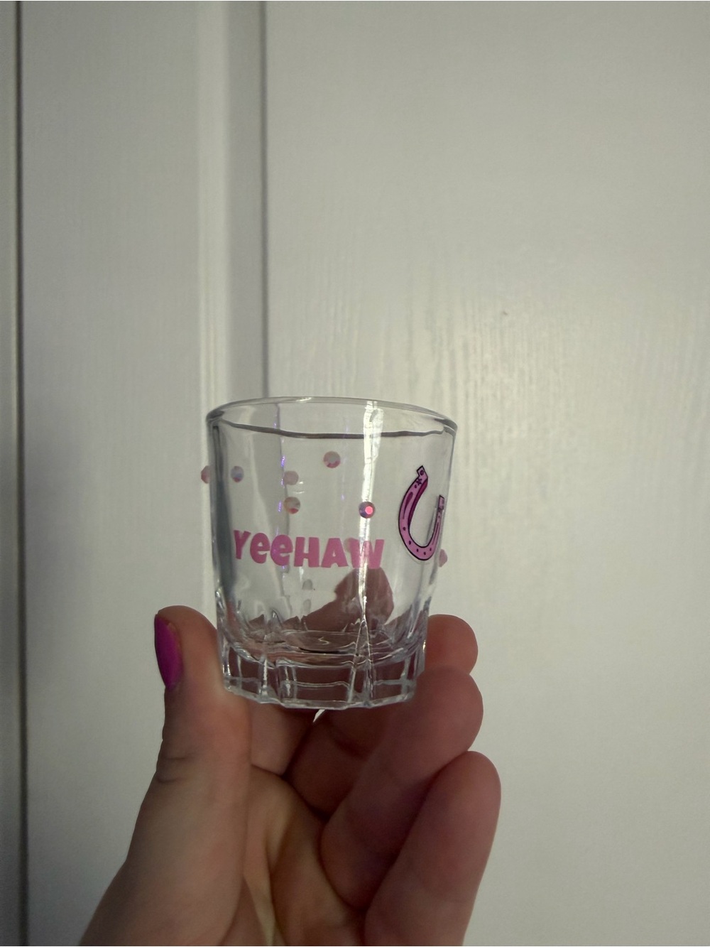 Yeehaw Pink Rhinestone & Horseshoe Shot Glass